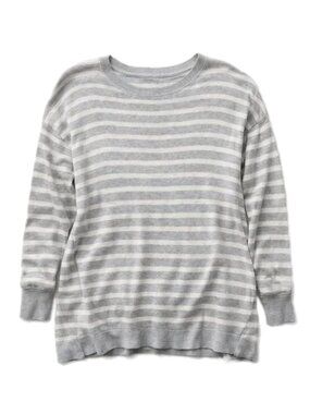 Caslon Stripe Crew Neck Sweater Gray Zip Back Long Sleeve Small
